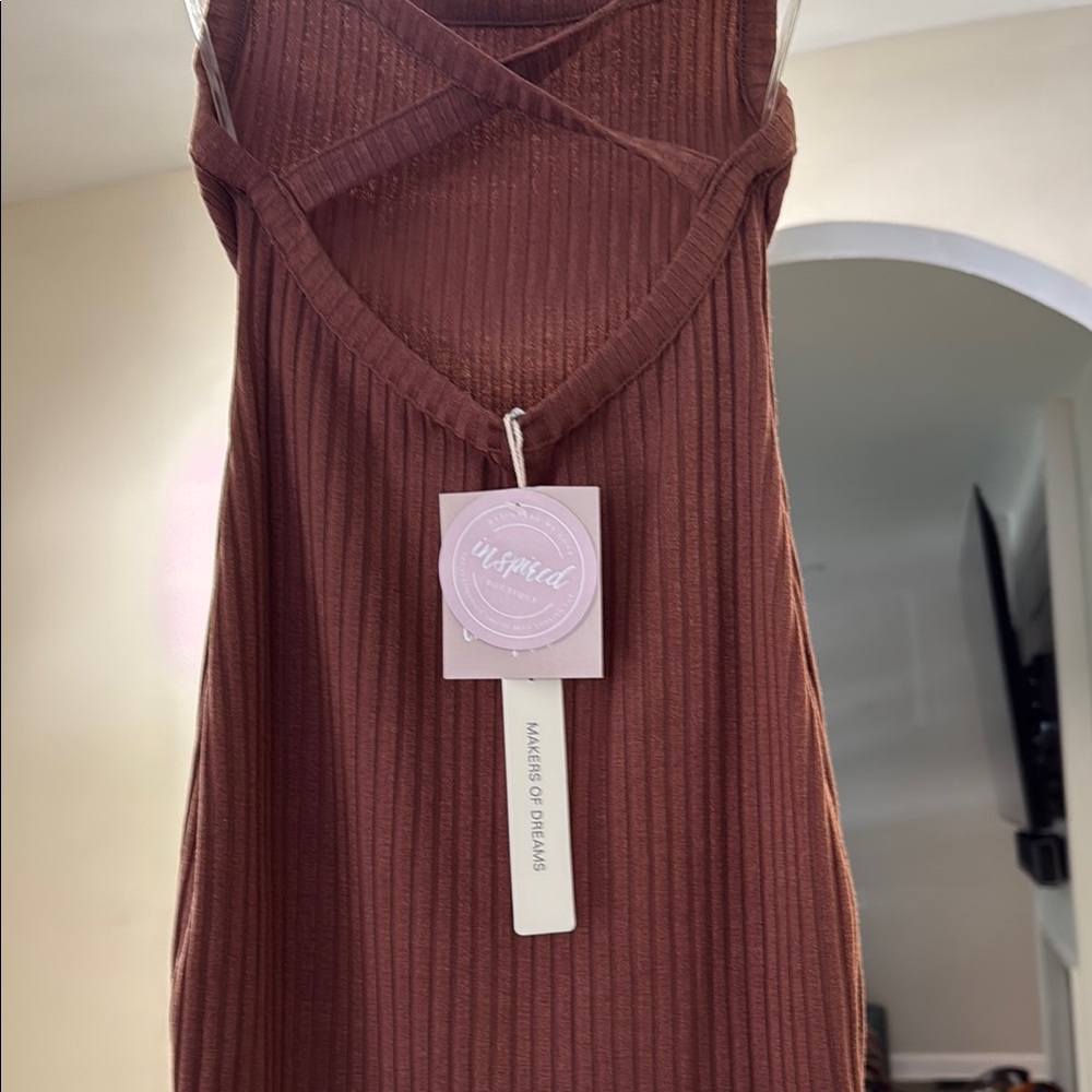 Inspire Brown Ribbed Sheath Mini Dress - Picture 2 of 4